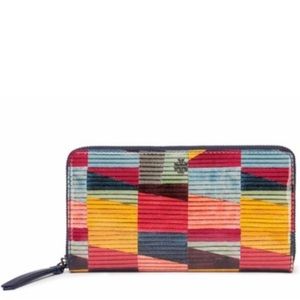 Tory Burch Colorblock Black Red Blue Yellow Pink Patent Leather Wallet Clutch